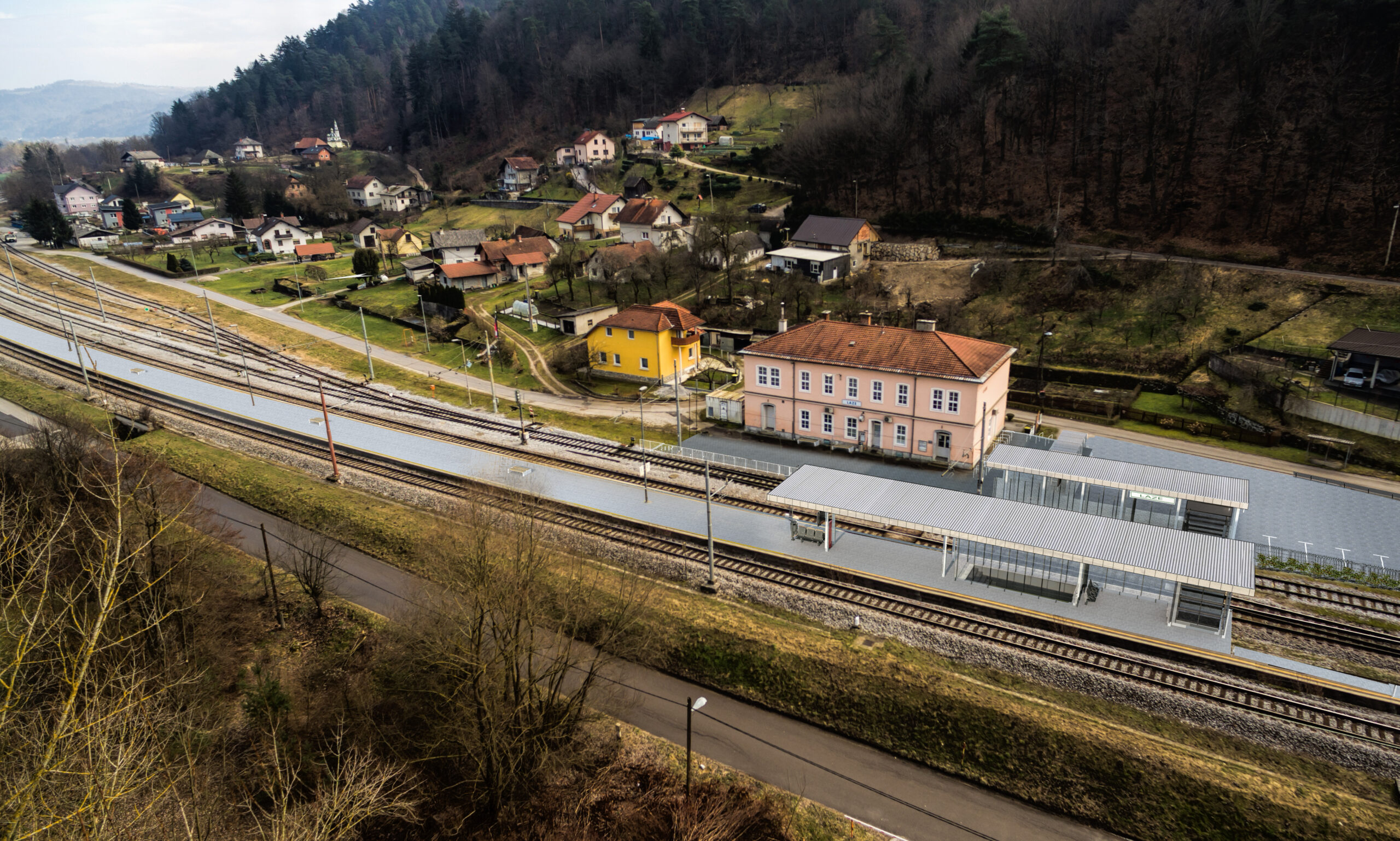 Preovljena železniška postaja Laze.
